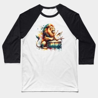 Lion Playing Drums Baseball T-Shirt